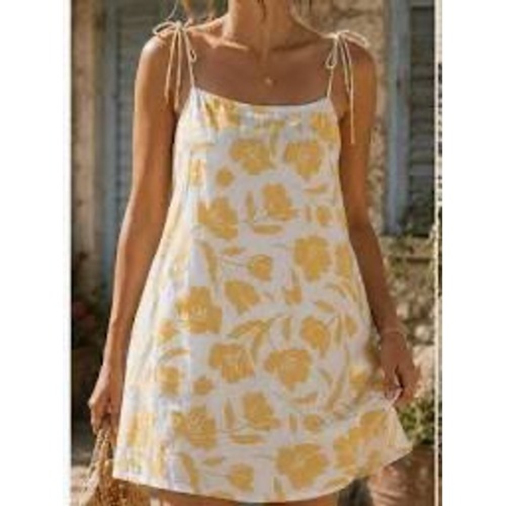 Old Navy Yellow White Floral Tie Shoulder Mini Dress Womens Size Small